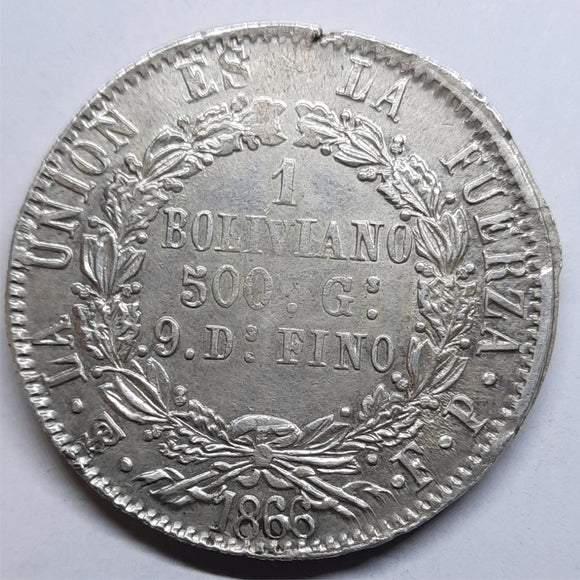 BOLIVIA  1 BOLIVIANO 1866